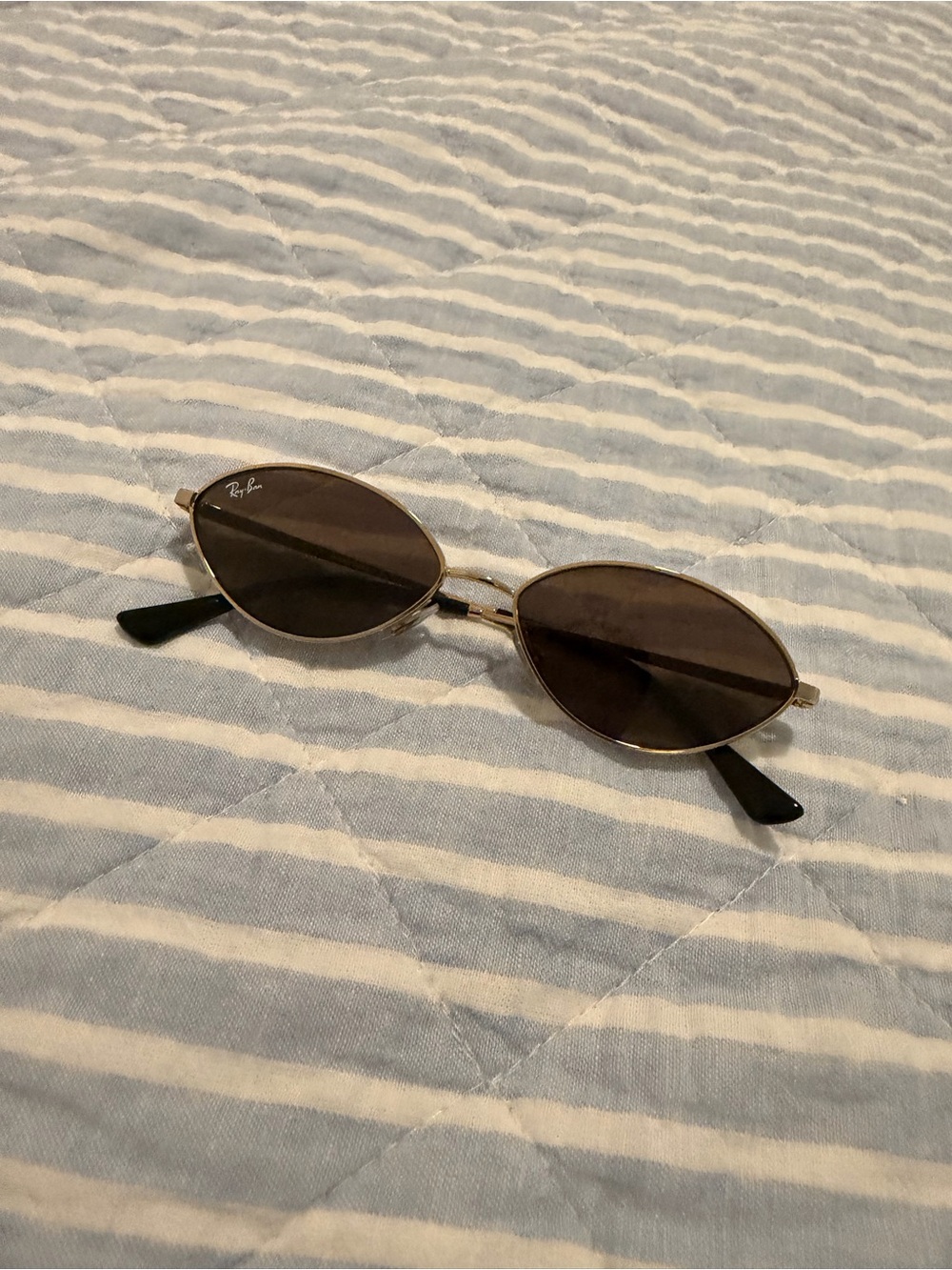 Ray-Ban Gold Frame Black Lens Oval Sunglasses